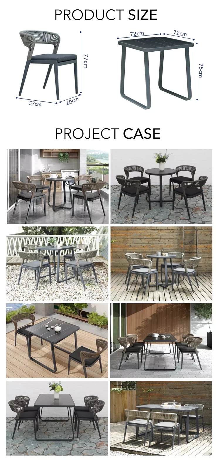 Modern Outdoor Garden Furniture Patio Balcony Sets Leisure Rope Stackable Armless Chair