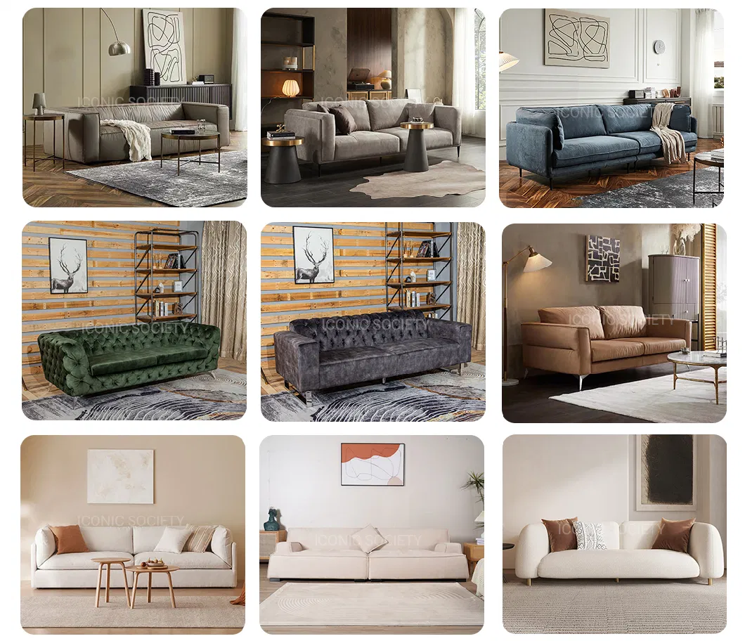 Modern Living Room Furniture Hotel Luxury Leisure Button Tufted Chesterfield Couch Velvet Fabric Sofa Set Furniture