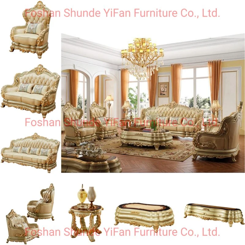 Classic Luxury Wood Leather Sofa Set in Optional Couch Seats and Furniture Color