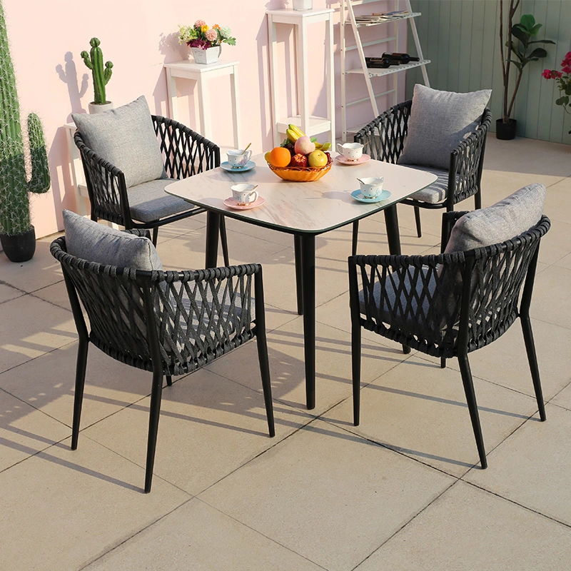 Lecong Wholesale Rope Dining Armchair Hotel Restaurant Garden Patio Aluminum Outdoor Chair