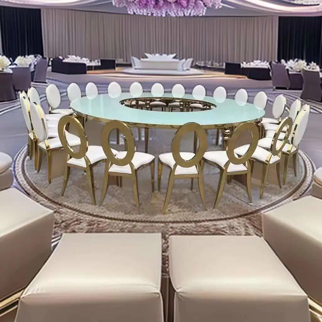 Hotel Wedding Event Banquet Furniture Wedding S Shape MDF Wood Top Table Sets Dining Table Chair