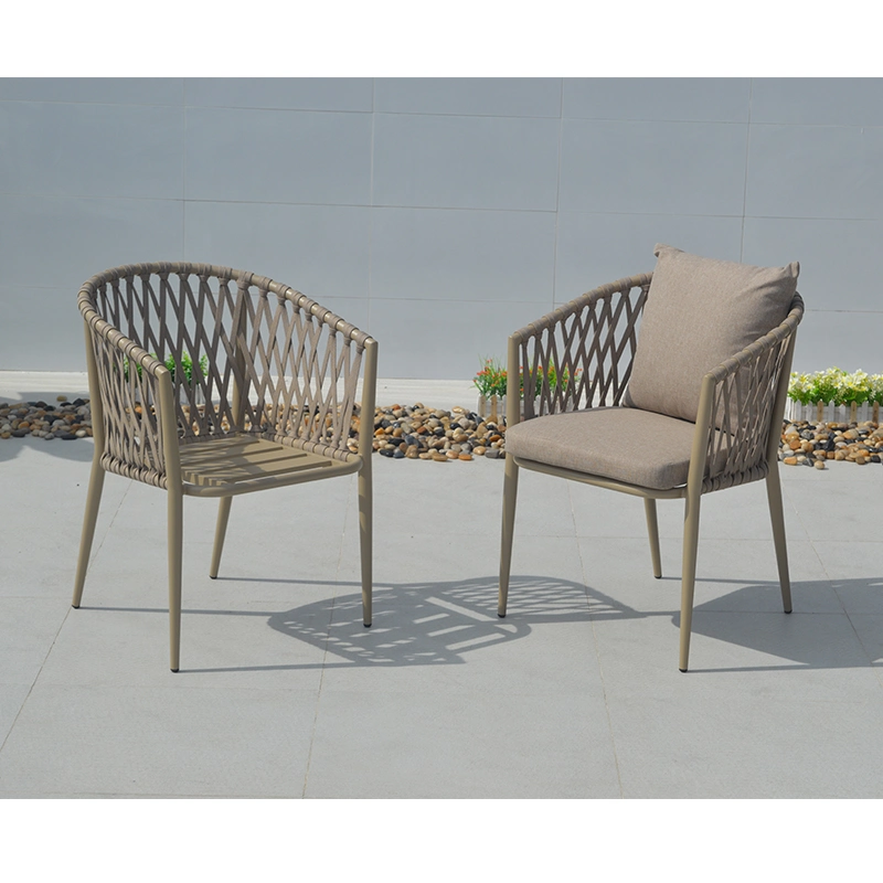 Lecong Wholesale Rope Dining Armchair Hotel Restaurant Garden Patio Aluminum Outdoor Chair