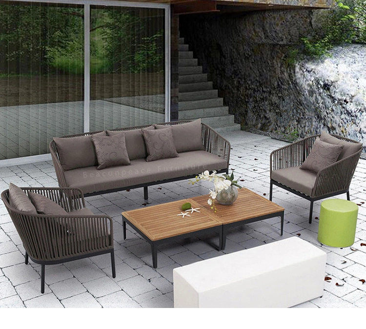Casual Selection Outdoor Furniture Half Round Rattan Weaving Sofa with Cushion
