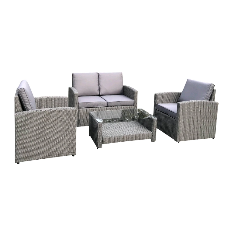 4 Piece Outdoor Conversation Set All Weather Wicker Sectional Sofa with Cushions