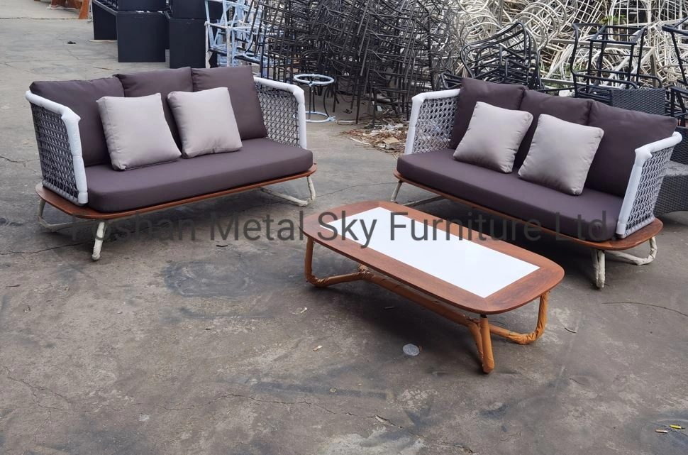 Outdoor Aluminum Wooden Garden Hotel Villa Patio Combination Rattan Sofa