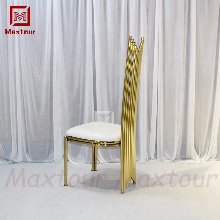 Luxury Wedding Event Party Furniture Gold Stainless Steel White PU Seat High Back Dining Chairs