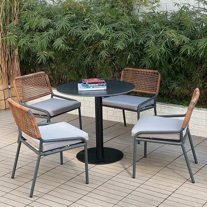 Direct Factory Modern Stackable Metal Aluminum Frame Plastic Ratan Hand Knitting Chair Outdoor Garden Lounge Dining Chair