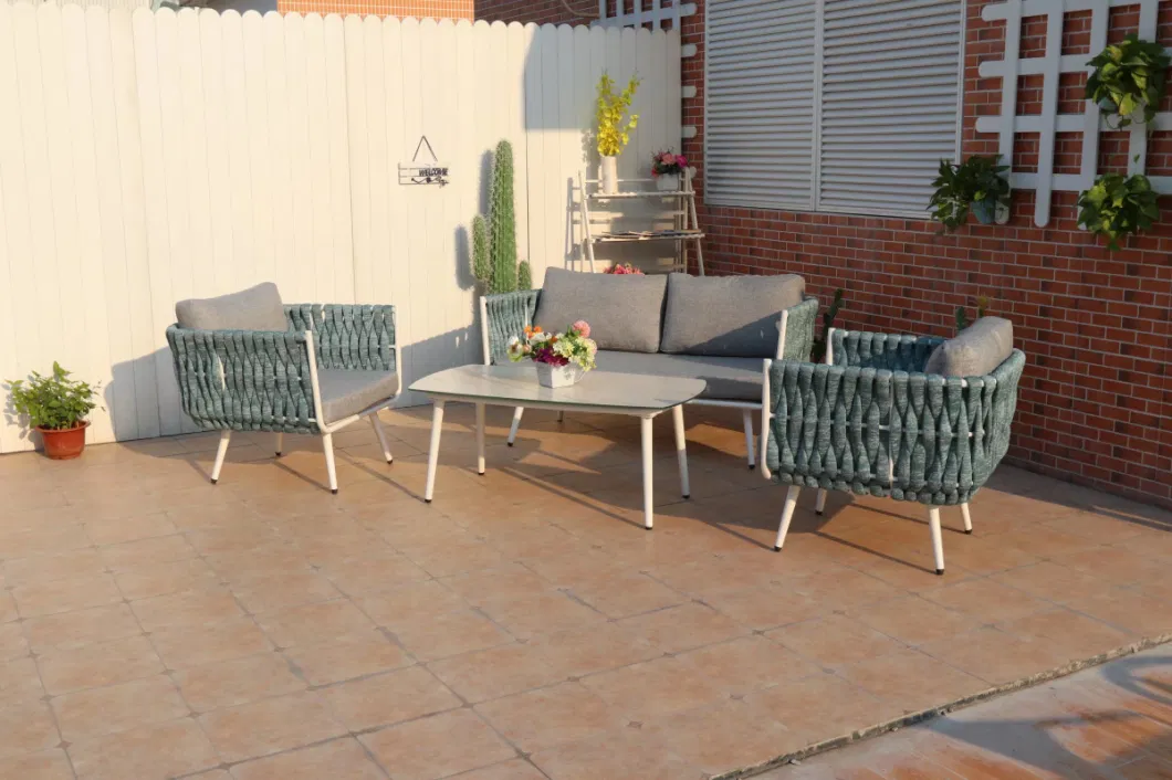 New Style Outdoor Furniture Hand Woven European Furniture Sofa Set Aluminium Garden Sets Rope Wicker Outdoor Rattan Sofa