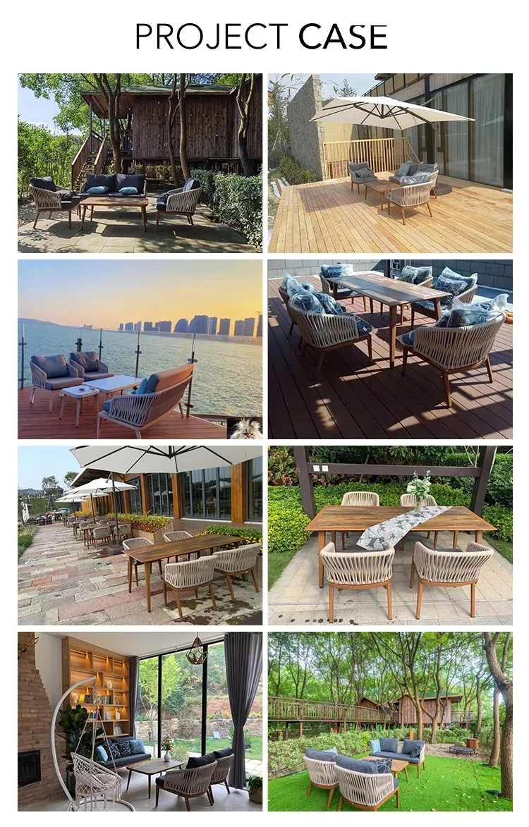 Wholesale Aluminum Frame Handmade Wood Grain Luxury Outdoor Sofa Garden Rattan Rope Furniture