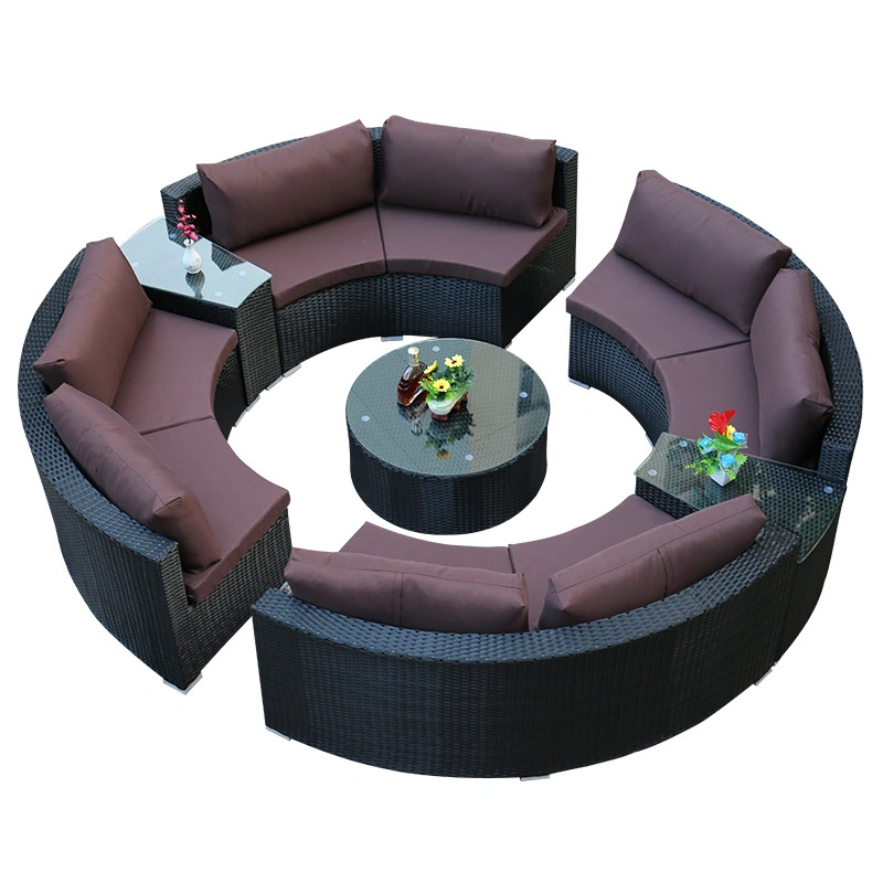 Outdoor Garden Luxury Rattan Furniture Wicker Couch Conversation Corner Sectional Sofa with Cushion