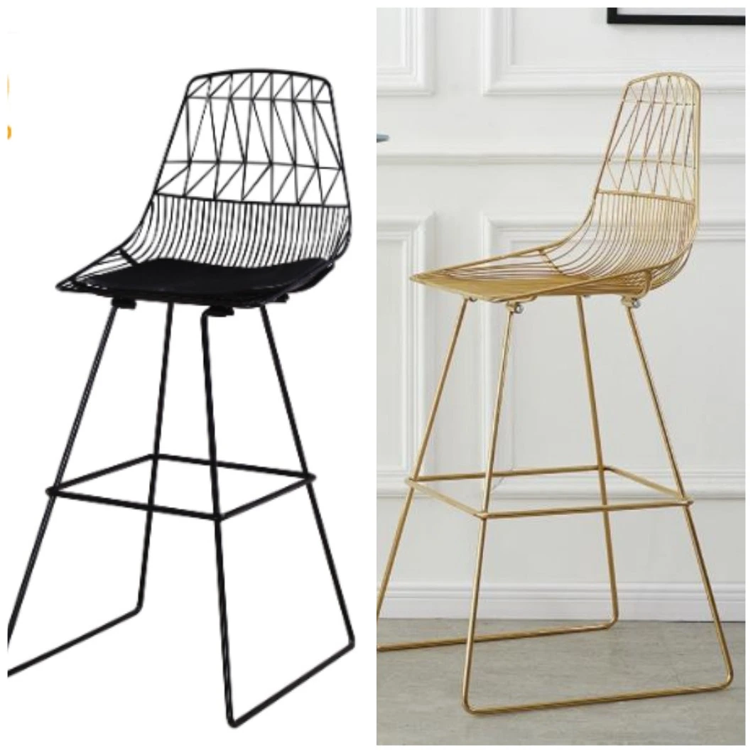 Luxury Stylish Painted Metal Wire Bar Stool High Chair with Soft Cushion