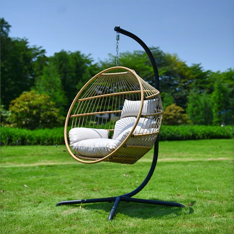 Modern Foldable Egg Shape Outdoor Furniture Garden Wicker Rattan Hanging Patio Indoor Egg Swing Chair with Stand