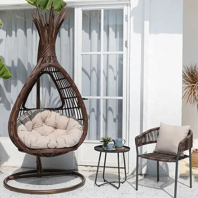 Outdoor Furniture Garden PE Rattan Metal Stand Rattan Patio Removable Hanging Egg Swing Chair