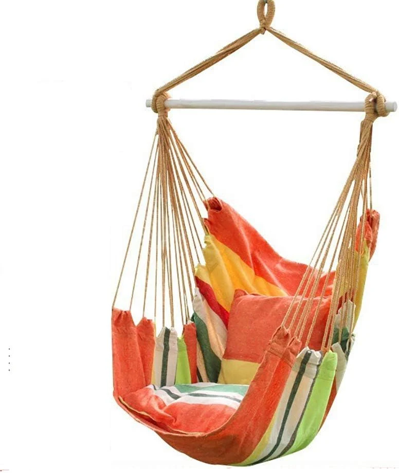 Outdoor Garden Patio Leisure Porch Swing Seat Hanging Armchair Brazilian Swing Hammock Cotton Canvas Rope Hanging Chair