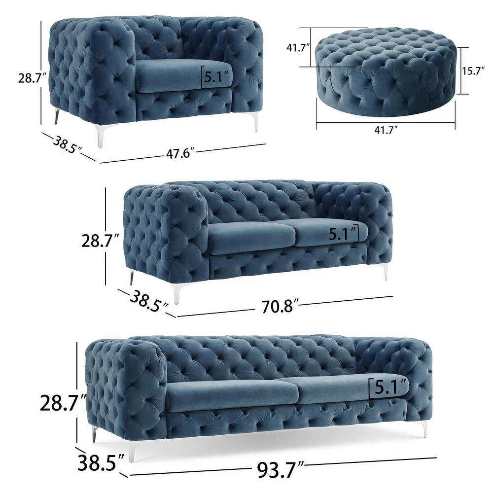 Nova Wholesale Green Velvet Chesterfield Sofa Modern Luxury Fabric Couch Home Sofa Set Living Room Furniture