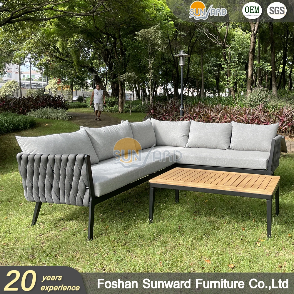 Newest Sunward Outdoor Garden Modern Home Patio Villa Polyester Rope Woven Sectional Sofa