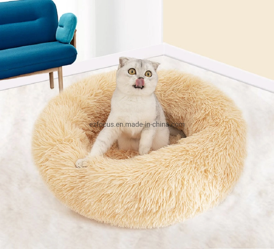 Puppy Soft Bed Faux Fur Bed Kitten Comfortable Bed Round Warming Bed Donut Pet Lounge Wbb16217