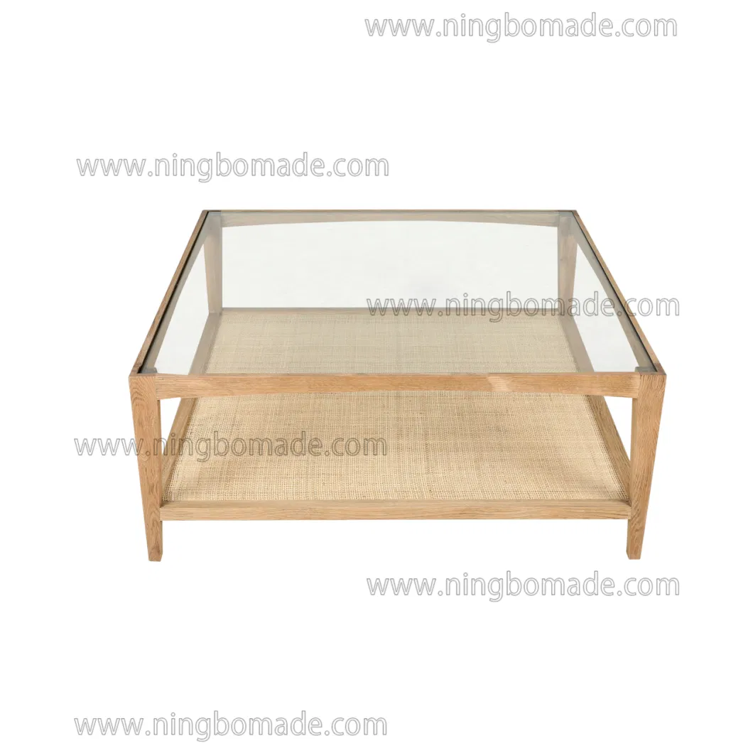 Light Natural Oak Rattan Base Coffee Table