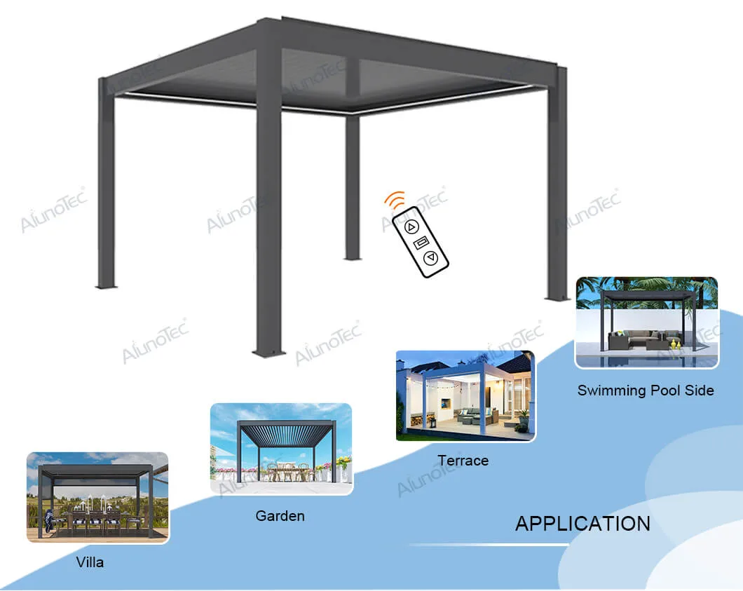 AlunoTec Customized Louver Roof Pergolas Home Furniture Garden Canopy Awning Luxury Bioclimatic Aluminum Pergola Outdoor Gazebo