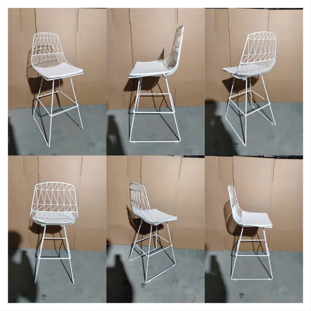 Luxury Stylish Painted Metal Wire Bar Stool High Chair with Soft Cushion