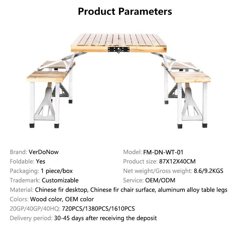 Extendable Wooden Square Outdoor Tables for Camping