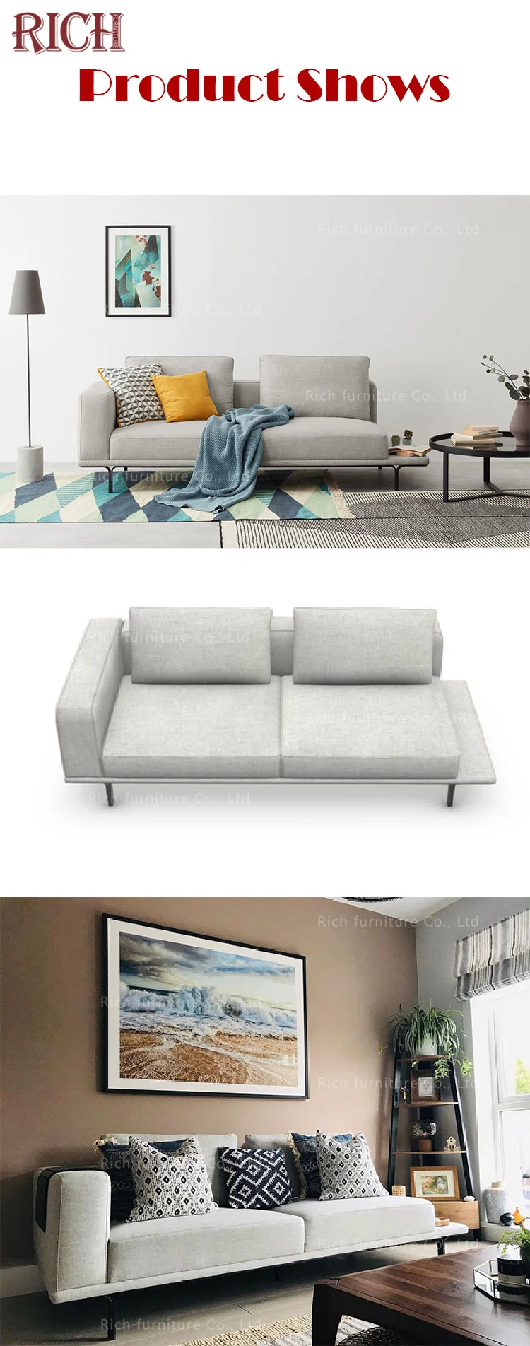 Home Furniture Gray Reclining Fabric Sofa Chaise Lounge