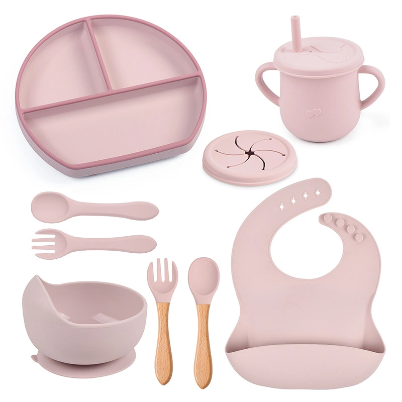 2023 Food Grade Silicone Safe Feeding Bowl Plate Spoon Baby Dinner Set