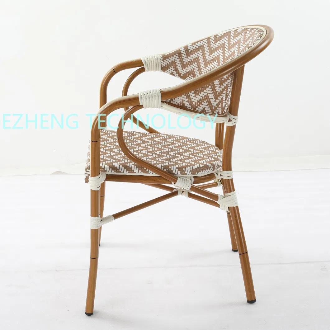 Modern Outdoor Restuarant Bamboo Grain Aluminum Cane Rattan Dining Chair