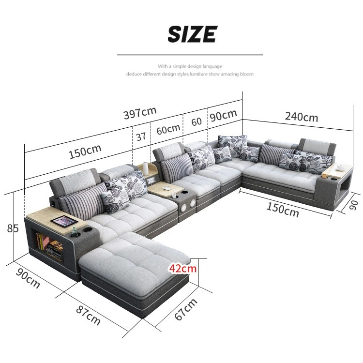 Modern Design Corner Microfiber Fabric Couch Sofa Set Modular Function Home Furniture Luxury Genuine Leather Sectional Living Room Sofa