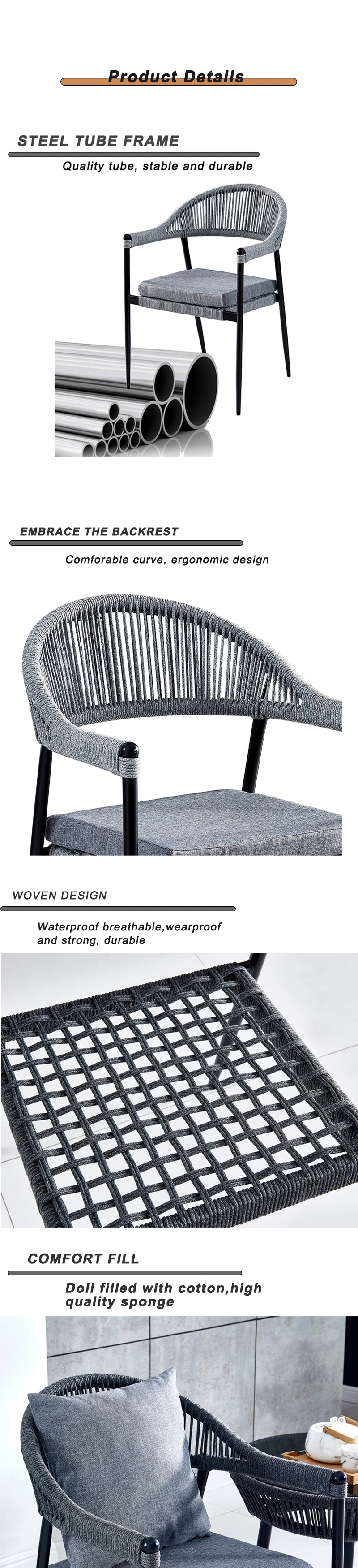 Modern Leisure Waterproof Garden Terrace Woven Rope Patio Aluminium Dining Outdoor Furniture Dining Sets Dining Chair for Balcony
