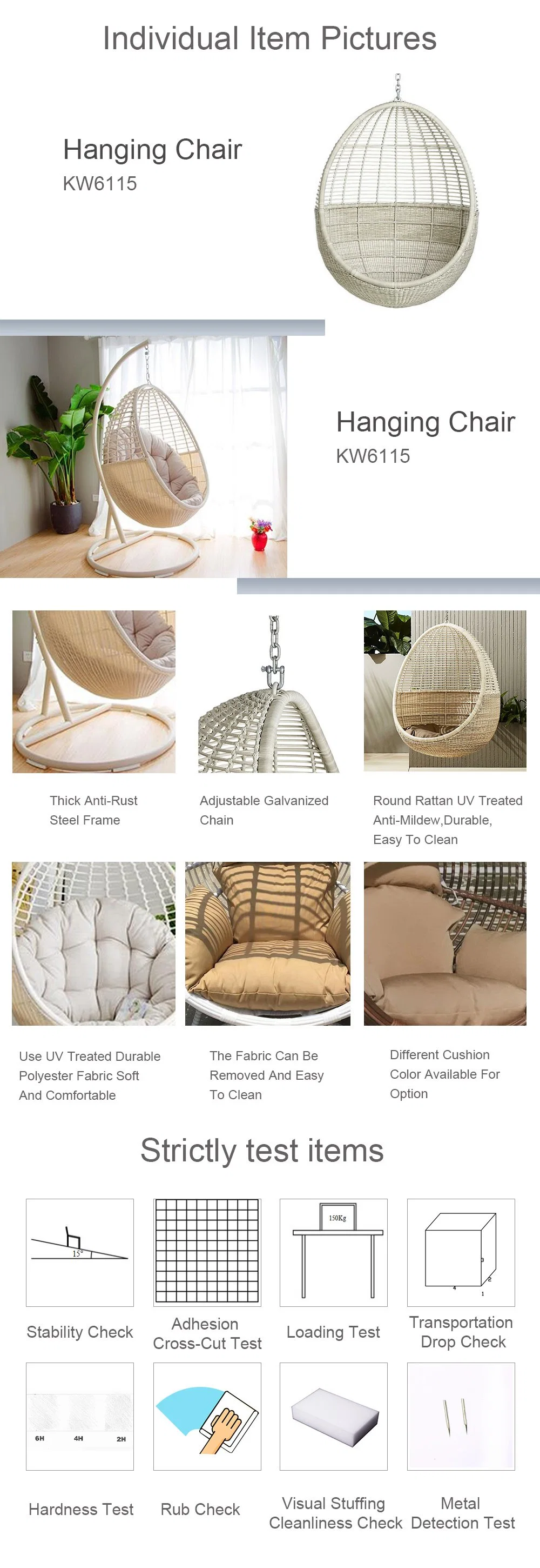 Metal Egg Swing Indoor Living Room Single PE Rattan Nest Shape Hanging Chair for Balcony