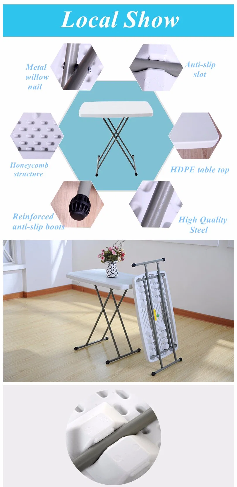 HDPE Quality Steel Outdoor Furniture Extendable Folding Table