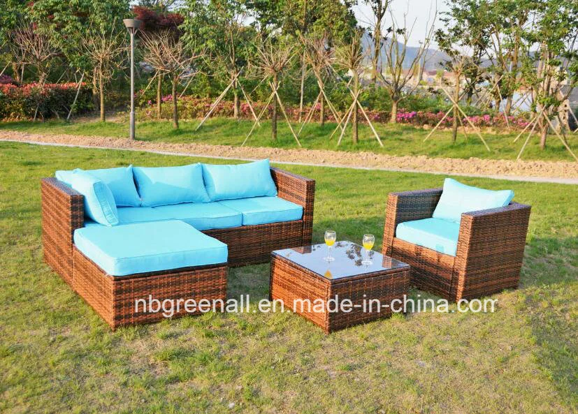Patio Furniture Set 5 Seater Outdoor Wicker Sectional Sofa with Thick Cushions &amp; Tempered Glass Table Patio Couch Conversation Set