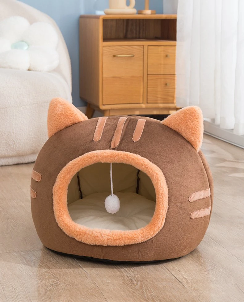 Super Soft Calming Pet Sofa, Kitty Cat Nest Bed Lounge with Hanging Toy