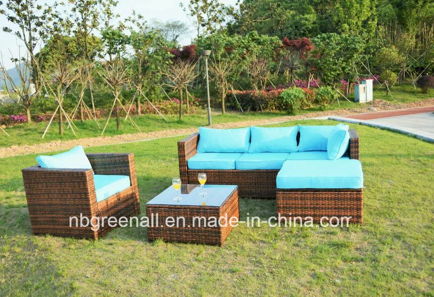 Patio Furniture Set 5 Seater Outdoor Wicker Sectional Sofa with Thick Cushions &amp; Tempered Glass Table Patio Couch Conversation Set