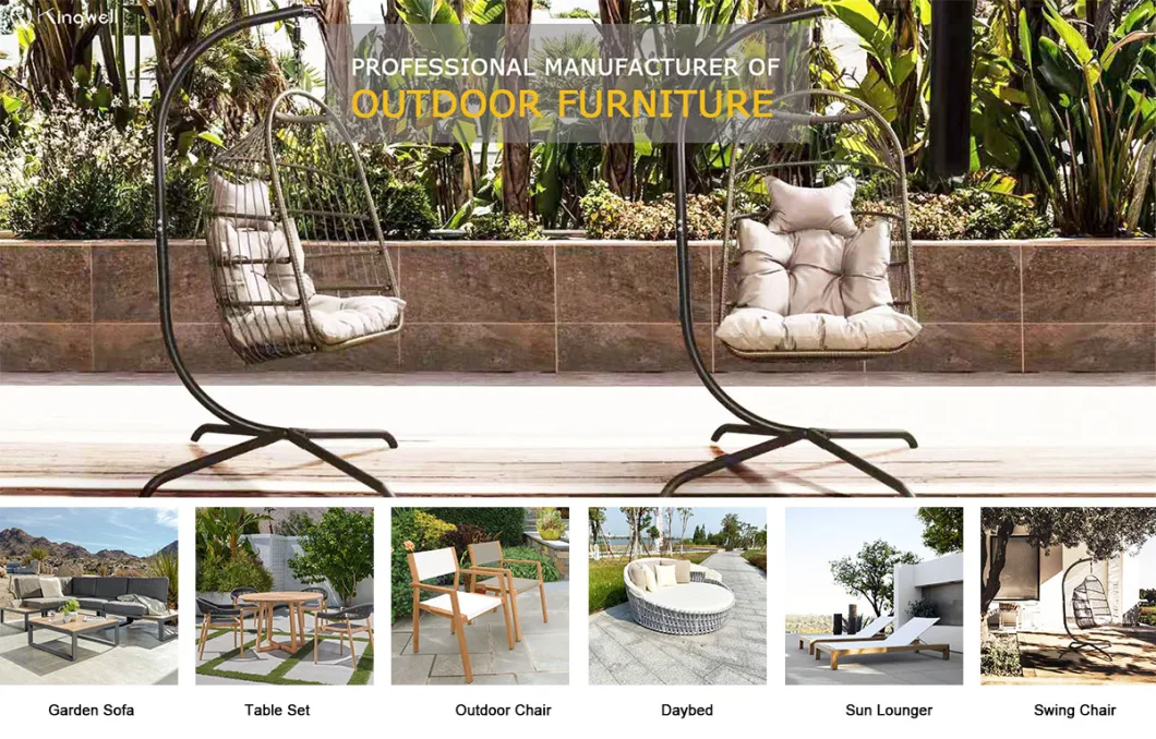 Leisure Outdoor Garden Furniture Metal PE Rattan Waterproof Double Patio Hanging Swing Chair with Base