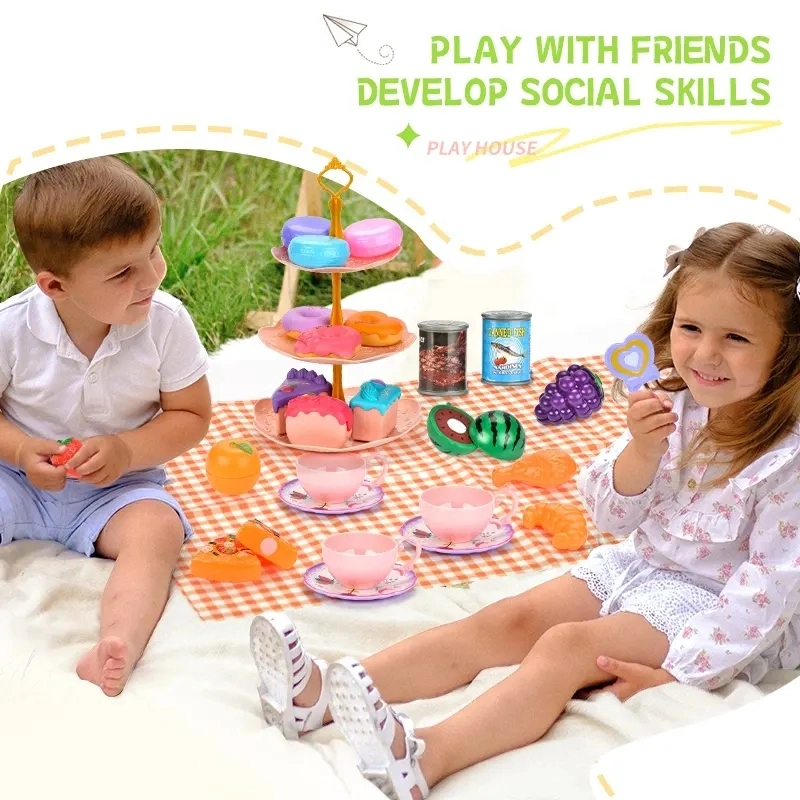 Pretend Toys Children&prime;s Playhouse Outdoor Picnic Toy Food Tea Set Portable Summer Sunshine Interesting Colorful Fruit Basket Set