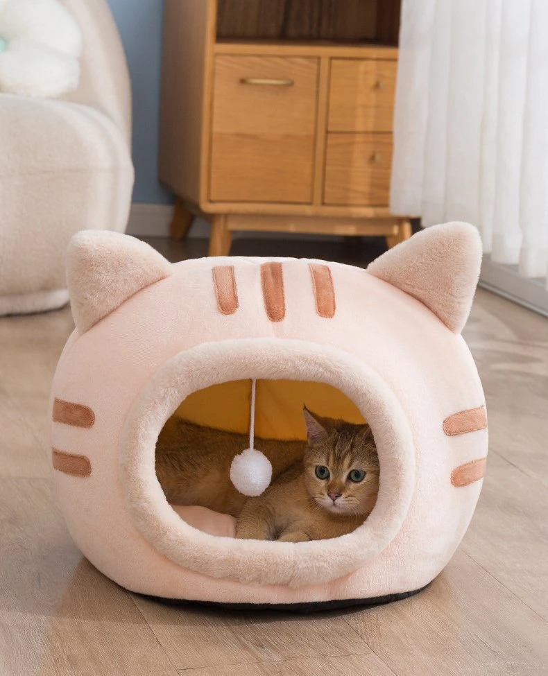 Super Soft Calming Pet Sofa, Kitty Cat Nest Bed Lounge with Hanging Toy