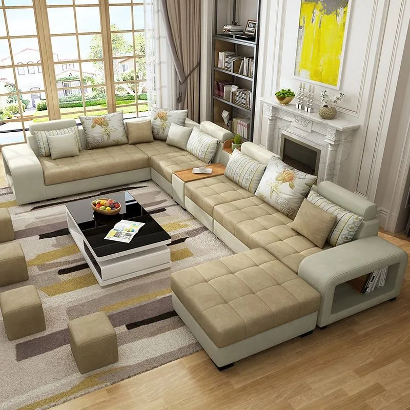 Modern Home Furnture Fabric Sectional Couch Living Room Sofa Set Luxury 7 Seater U Shaped Corner Sofa