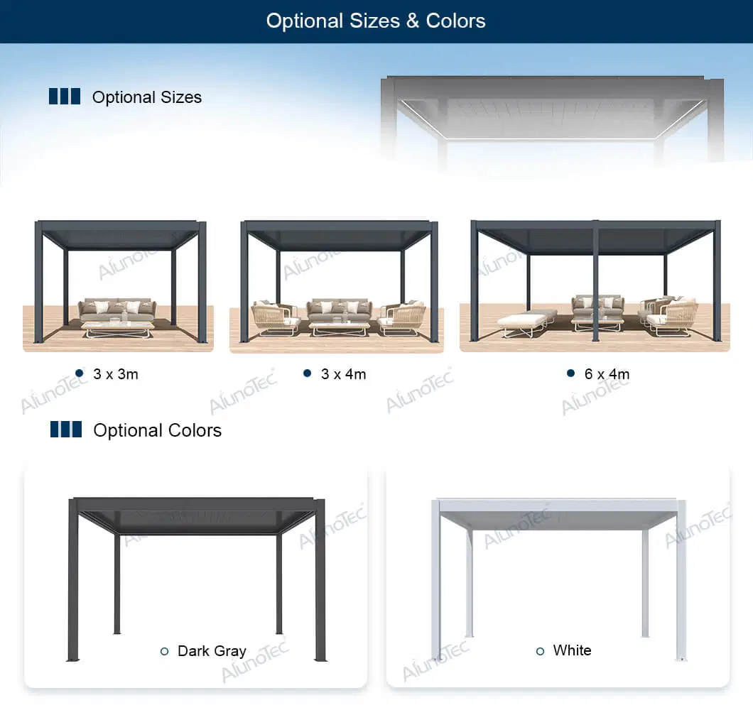 AlunoTec Customized Louver Roof Pergolas Home Furniture Garden Canopy Awning Luxury Bioclimatic Aluminum Pergola Outdoor Gazebo