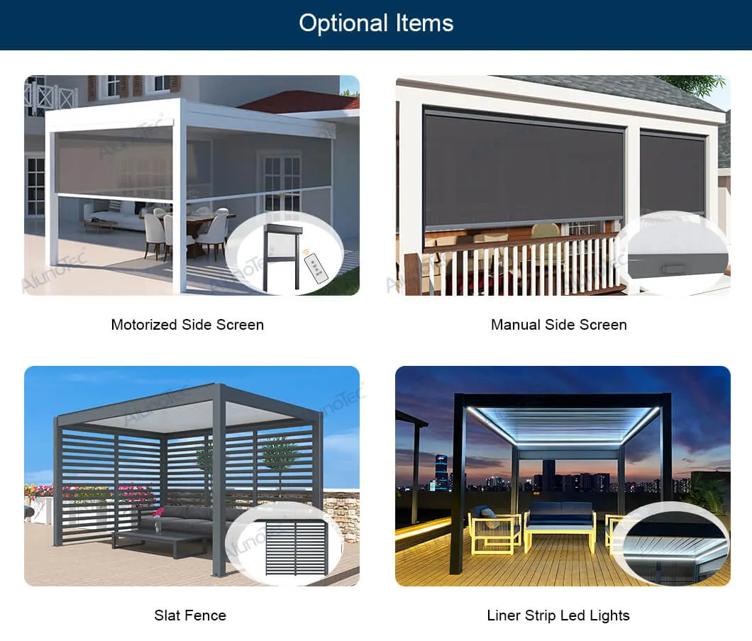 AlunoTec Customized Louver Roof Pergolas Home Furniture Garden Canopy Awning Luxury Bioclimatic Aluminum Pergola Outdoor Gazebo