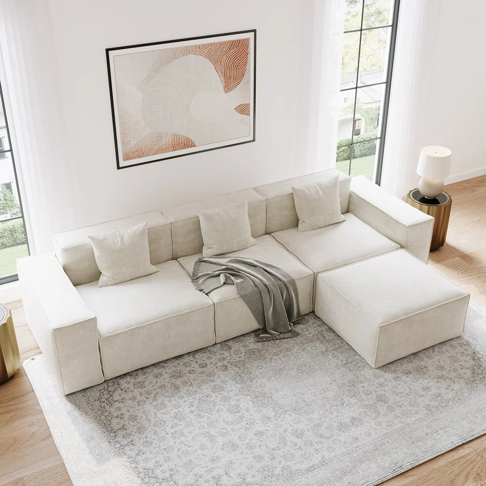 115.75 Modular Sofa with L-Shape Sofa with Track Arm, Deep Seater Couch, Anti-Scratch and Water-Proof, Beige