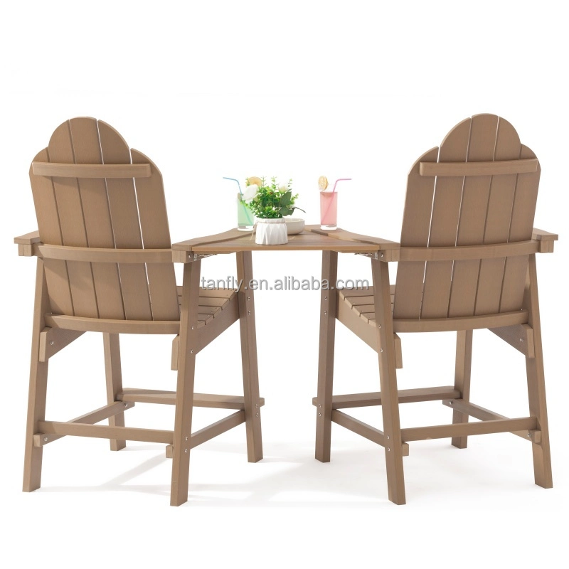 Outdoor Patio Furniture HIPS Plastic Wood Balcony Pub Height Bistro Bar Stool Set with Connect Board