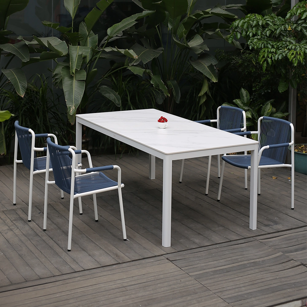 Modern High Quality Outdoor Home Hotel Garden Patio Aluminum Frame 4 Seats Chair Dining Table Set Furniture