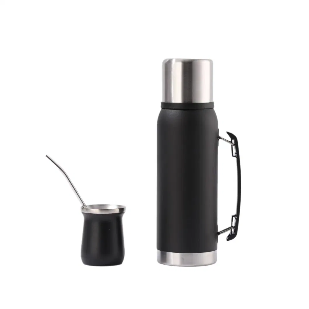 Yerba Mate Tea Gourd Gift Set 8oz Yerba Mate Cup and 1.0L Portable Outdoor Thermal Bottle Bombilla Navy Blue Yerba Mate Cup Set