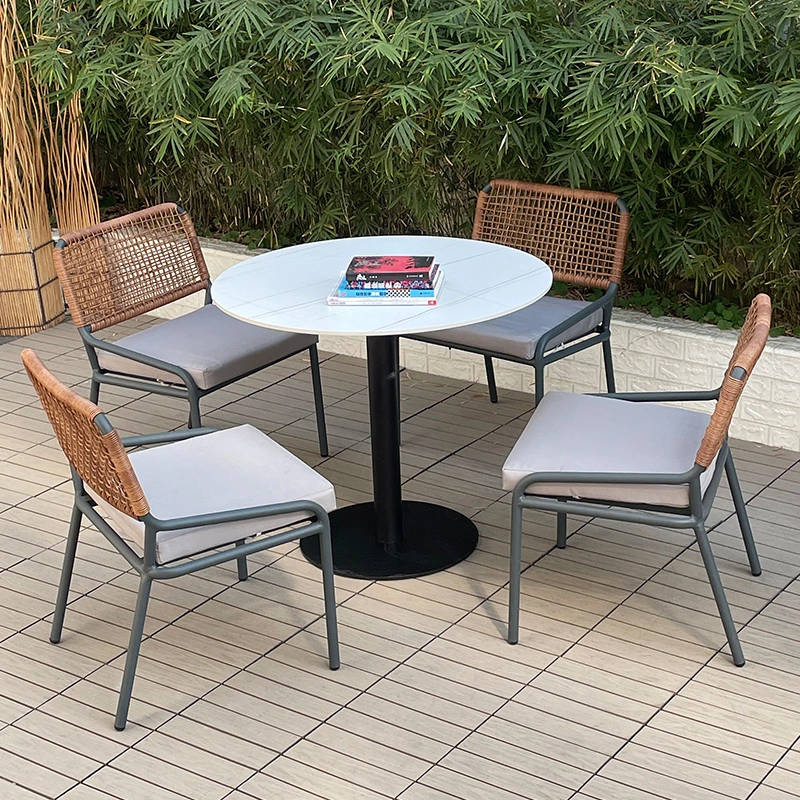 Direct Factory Modern Stackable Metal Aluminum Frame Plastic Ratan Hand Knitting Chair Outdoor Garden Lounge Dining Chair