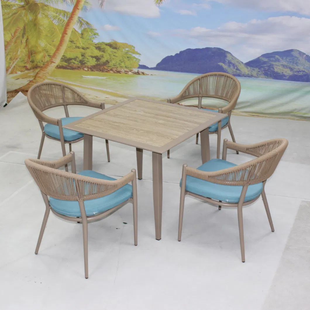 Modern Balcony Restaurant Outdoor Furniture 4 Seater Square Dining Table Chairs Set