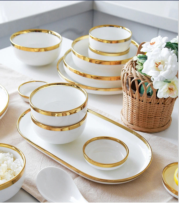 Nordic Gold Rim Best Ceramic Dishes &amp; Plates Pearl White Porcelain Vs Ceramic Dinnerware Sets for Dinner