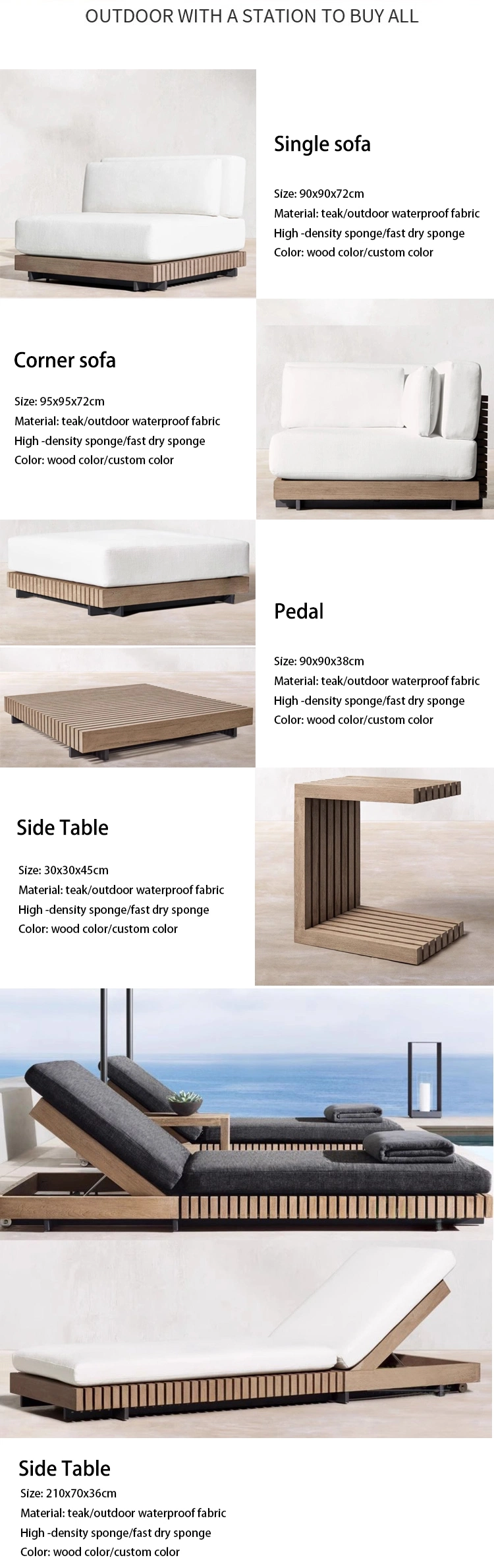 Modern Style Wholesale Design Outdoor Terrace Garden Patio Teak Wood Furniture Sofa