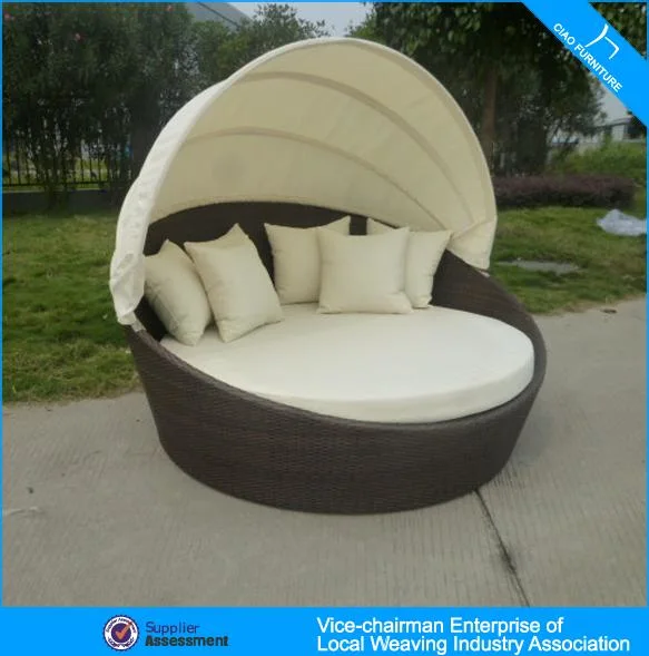 Garden Use Round Sunbed Daybed Bedding Outdoor Furniture with Canopy